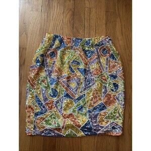 Vtg Seguin Skirt 6 Mosaic Geometric Bright Colorful‎ Artsy Designer Eras